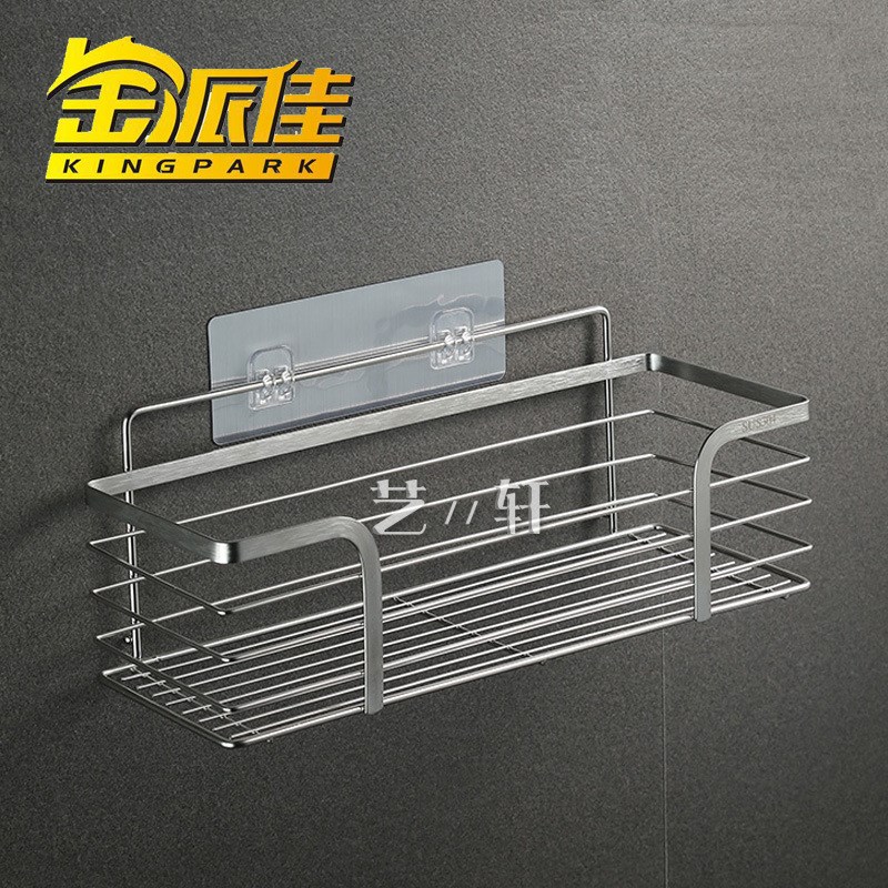 304不锈钢免钉大号浴室置物架 免打F孔小号卫生间厨房壁挂收纳架