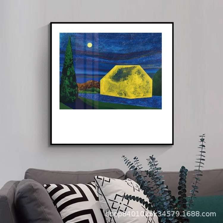 小众民宿装饰画现代简约沙发上挂画书房书柜壁画色块建筑抽象油画图片