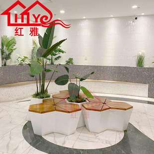 创意玻璃钢枫叶花盆座椅商场公园室内美陈异形组合拼接花池坐凳