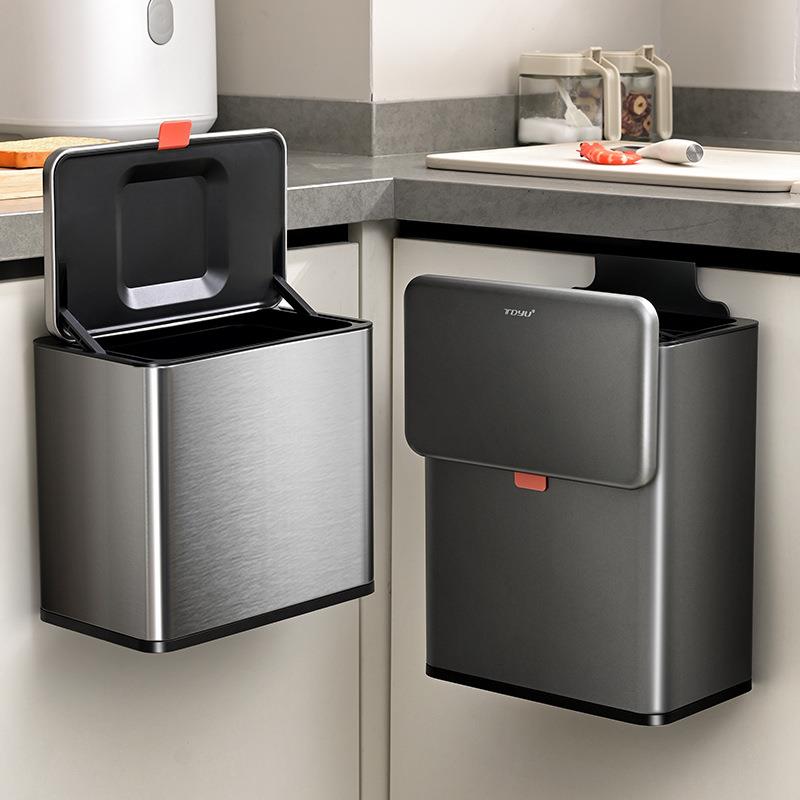 天地鱼厨房桌面收纳桶不锈钢垃圾桶家用挂式厨余折叠壁挂式卫生间
