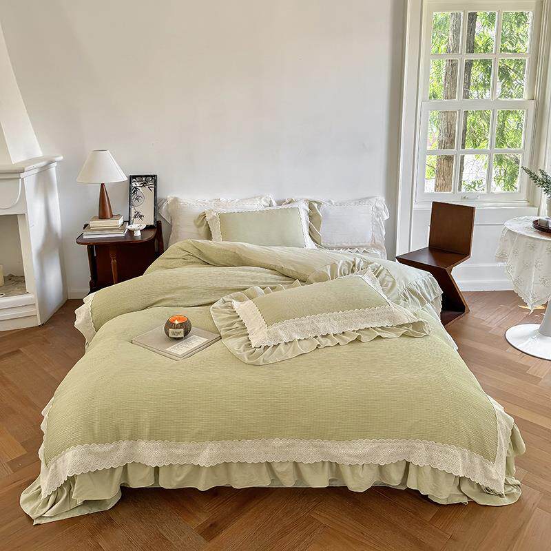 公主风仙仙蕾丝花边被罩床单四件套柔软皱皱纱被套被单宿舍三件套