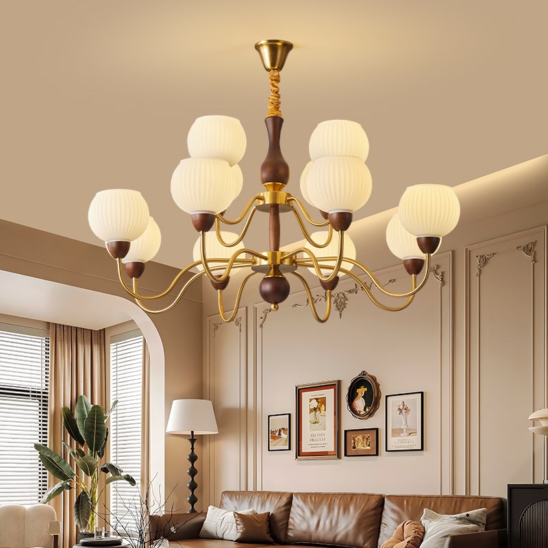 法式中古实木客厅吊灯南洋风复古餐厅灯北欧主卧室大厅灯中山灯具