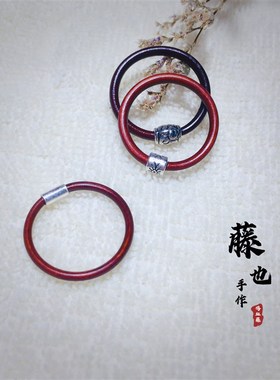西藏鸡血藤戒指女男单身情侣对戒古风H素尾戒手饰小指本命年手工
