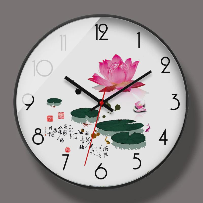 69N荷钟表挂钟客厅家用时尚新中式挂墙K挂钟轻奢现代简约静音时尚
