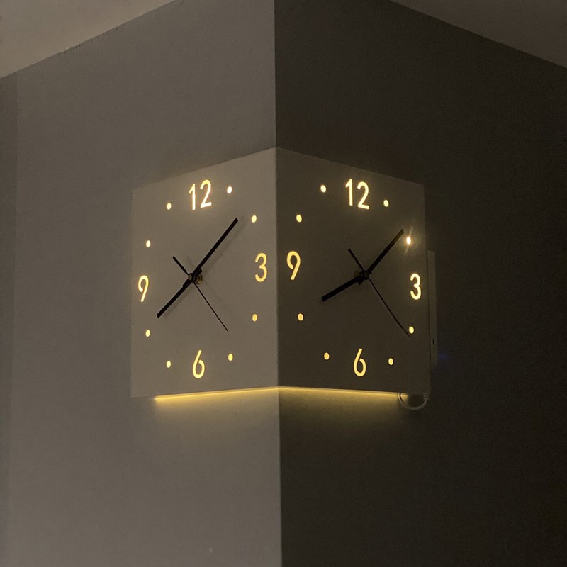 北欧双面挂钟家用客厅大气创意钟表G摆件现代简约拐角时钟阳角钟