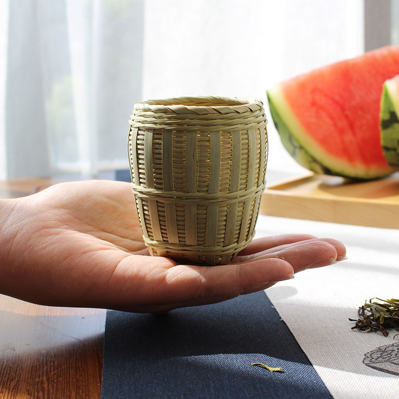 竹编迷你箩筐竹编制品编织细丝手工小竹篓滤茶器茶道创意把玩摆件