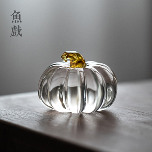 创意南瓜水晶玻璃盖置盖托高端茶宠摆件紫砂壶托功夫茶具茶道配件