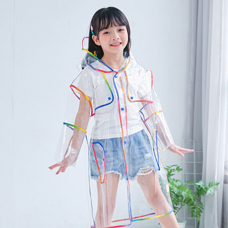 儿童雨衣上学徒步男女童宝宝长款女小童学生可爱清新防水透明雨披