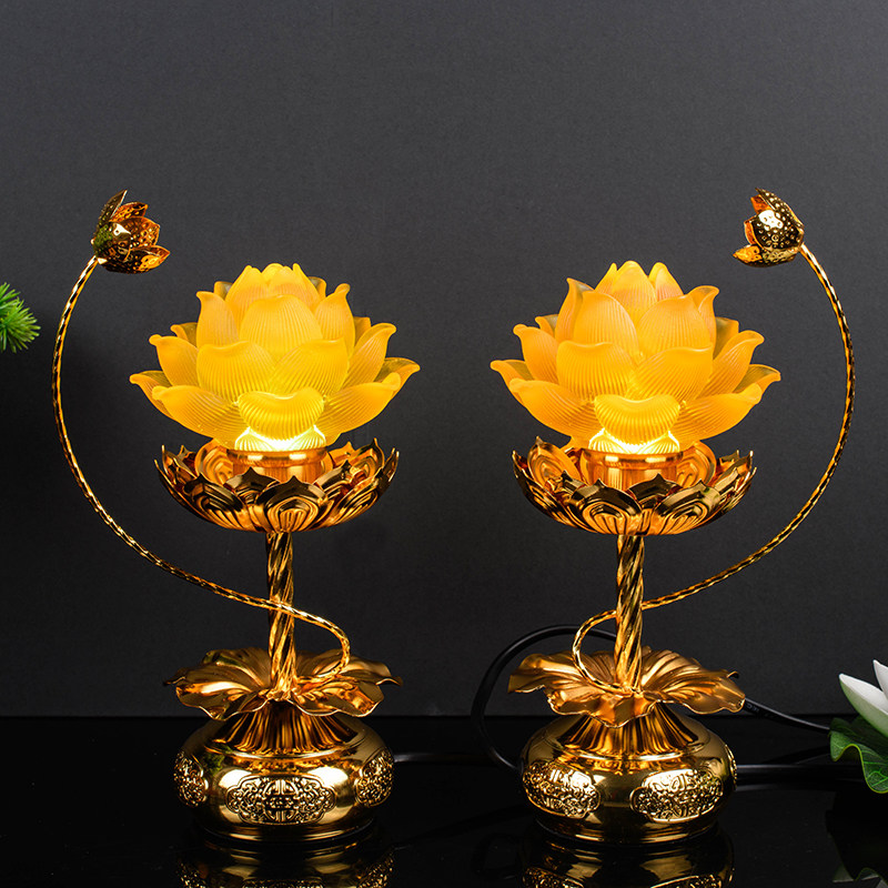佛前供灯led七彩琉璃莲花灯家用神台关公财神观音荷花灯插电一对