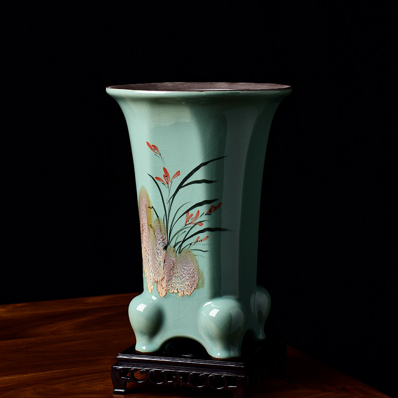 特大号青瓷手绘兰花专用花盆陶瓷紫砂高款盆景造景盆大口径中国风