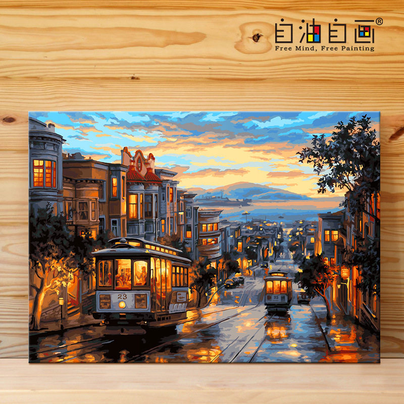 数字油画diy填色画手工填充画画丙烯油彩画手绘大客厅装饰画 暮色