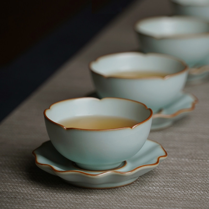 汝窑功夫茶主人杯茶碗纯手工景德镇陶瓷茶盏单杯复古开片青瓷茶具