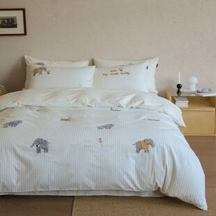 小清新保暖儿童款纯棉磨毛四件套100S全棉可爱毛巾绣加厚被套床品