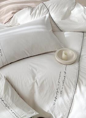 轻奢纯色纯棉四件全棉刺绣款被FOZ套简约水三洗套棉床单生宿舍件