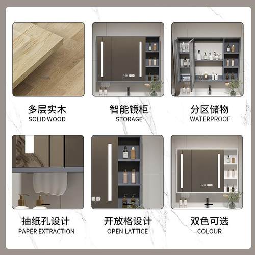 2I架实木智能浴镜室柜墙式卫生间储挂物镜箱QQC洗手间镜子置物带