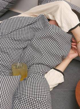 全棉a色织千鸟格面床上用床单笠被罩b62072面6品0贡缎三四件套家