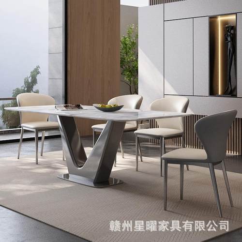 式超晶石餐桌椅轻厅奢小户型客家用长YVC方石形高意端微晶奢石吃
