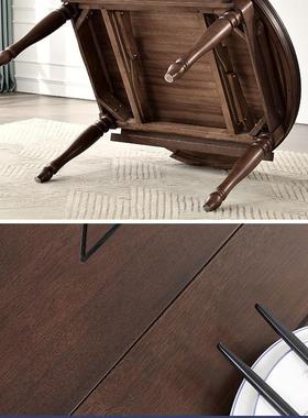 美式餐桌乡可22449伸折叠椭缩圆用可变圆桌村复古家全实木餐桌椅