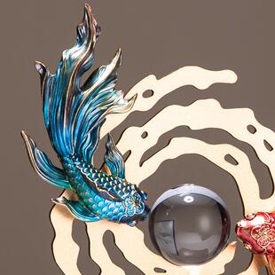 老板办公室总经理风生水起饰摆件中式新客厅招财HPL柜如鱼得水酒