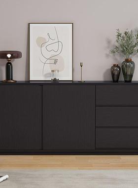 极简餐边现代简OXI约实木酒柜靠墙茶水户柜储黑色物柜柜客卧室收