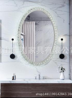 新款理发店镜子挂墙镜子带灯晶用剪发烫染水镜BGT发廊专发镜台美