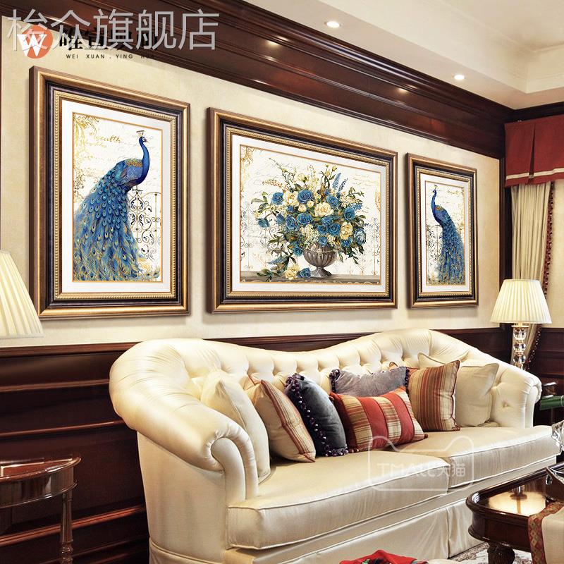 美式孔雀沙发背景墙装饰画墙画欧式大气酒店定制客厅餐厅壁画挂画图片