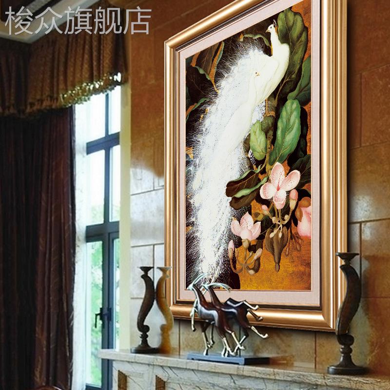欧式美式客厅挂画 玄关过道走廊装饰画竖版客厅壁画墙画 孔雀油画图片