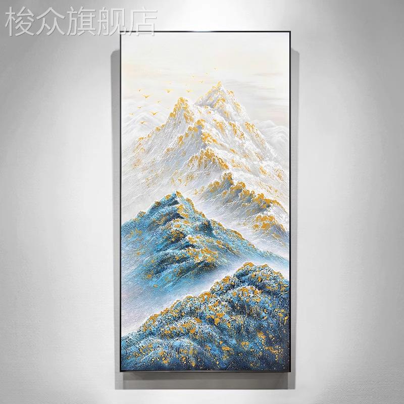 新中式孔雀蓝金山客厅玄关装饰画高级感走廊过道挂画酒店民宿壁画图片
