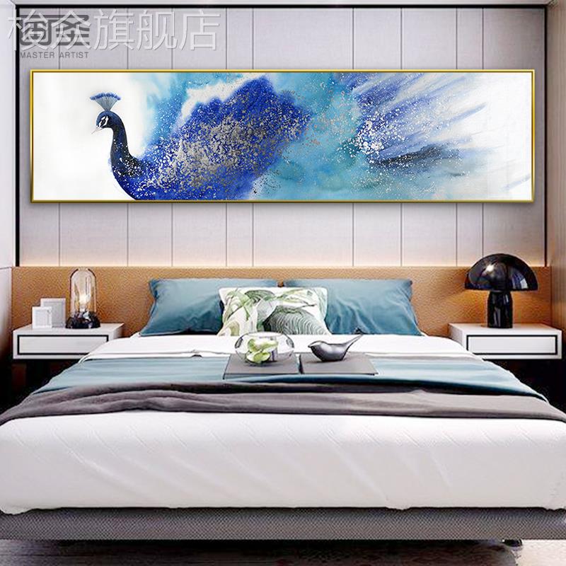 轻奢卧室装饰画房间床头大气现代简约主卧背景墙孔雀壁画客厅挂画图片