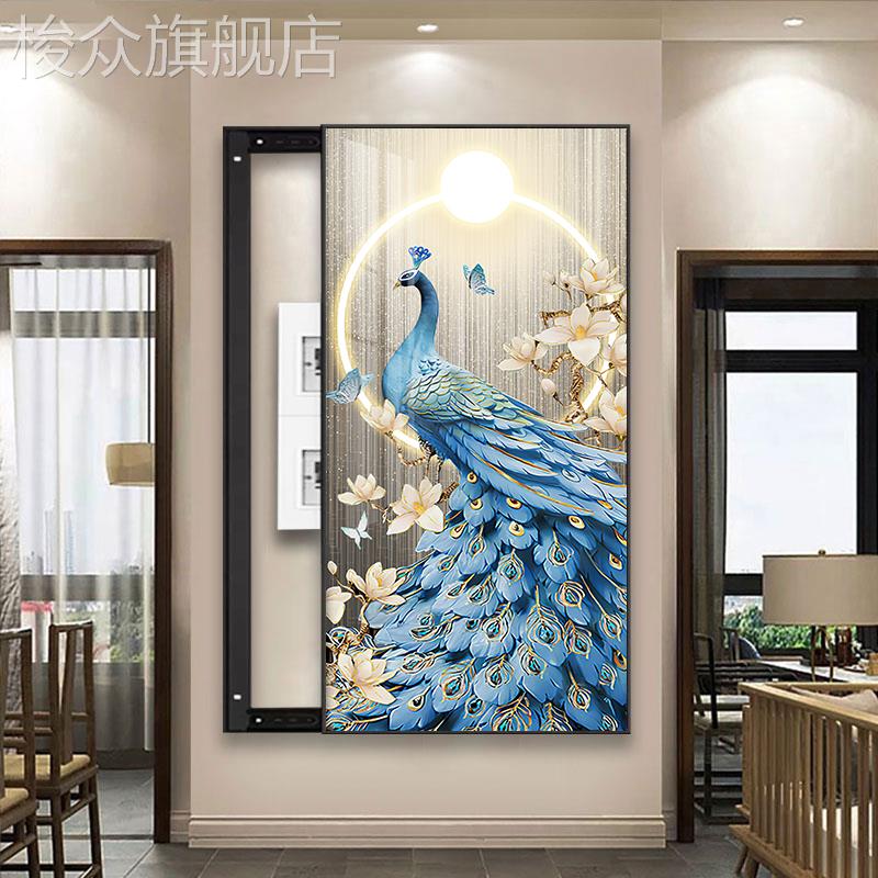 孔雀电表箱大尺寸装饰画遮挡总开关弱电箱配电箱消防栓新中式挂画图片