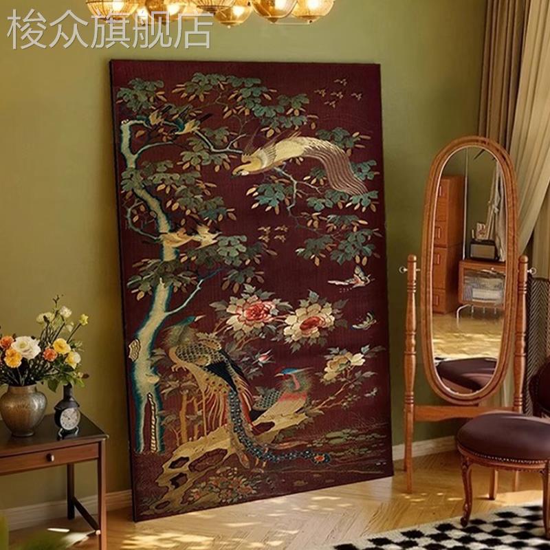 法式中国风办公室装饰画新中式孔雀神鸟客厅餐厅壁画入户玄关挂画图片