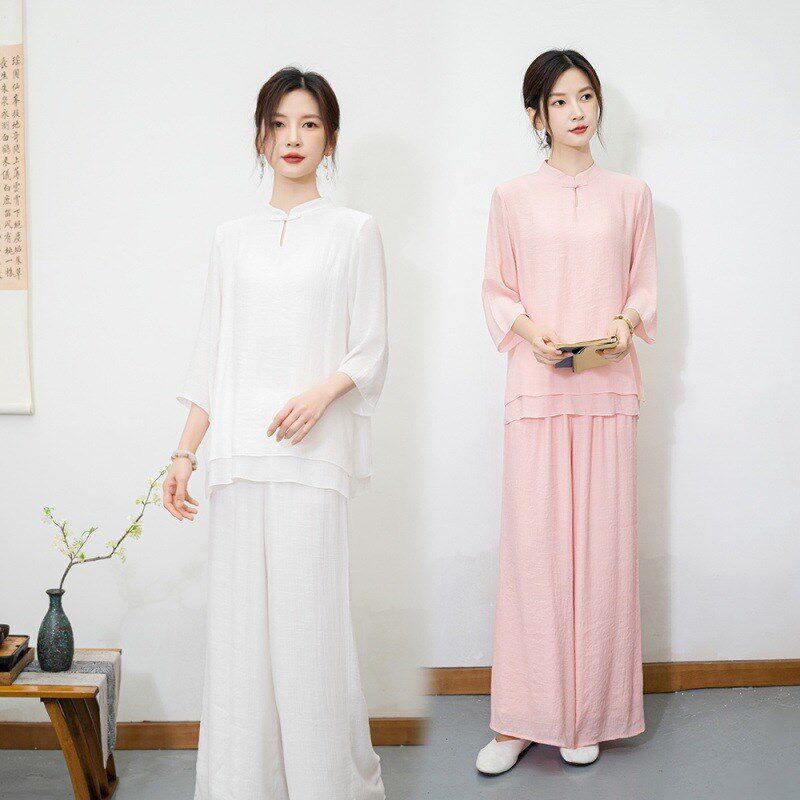 夏季新款棉麻太极拳练功服禅意禅茶禅舞瑜伽服女中式立领禅修打坐