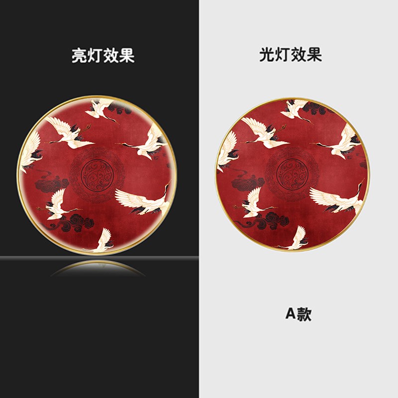 定制圆形玄关装饰画 新中式挂画茶室书房中国风轻奢led灯壁画订做图片