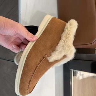 STELLA LUNA真皮雪地靴加绒秋冬新款平底乐福鞋短靴单鞋女鞋