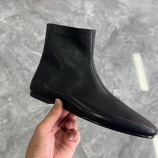 STELLA LUNA时装靴短靴2024秋冬季新款真皮瘦瘦靴踝靴平底后拉链