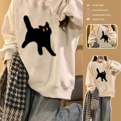 美式复古oversize圆领卫衣女2025新款春秋季灰色加绒早秋外套上衣