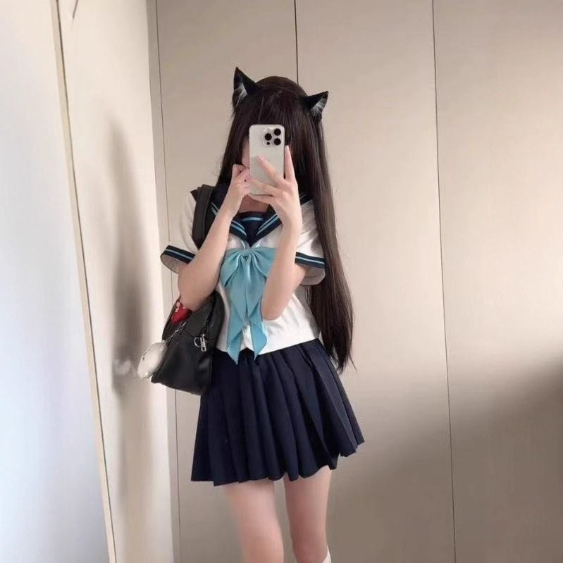 夏季百搭校供感甜美jk制服水手服学院海军领子显瘦短款半身裙套装