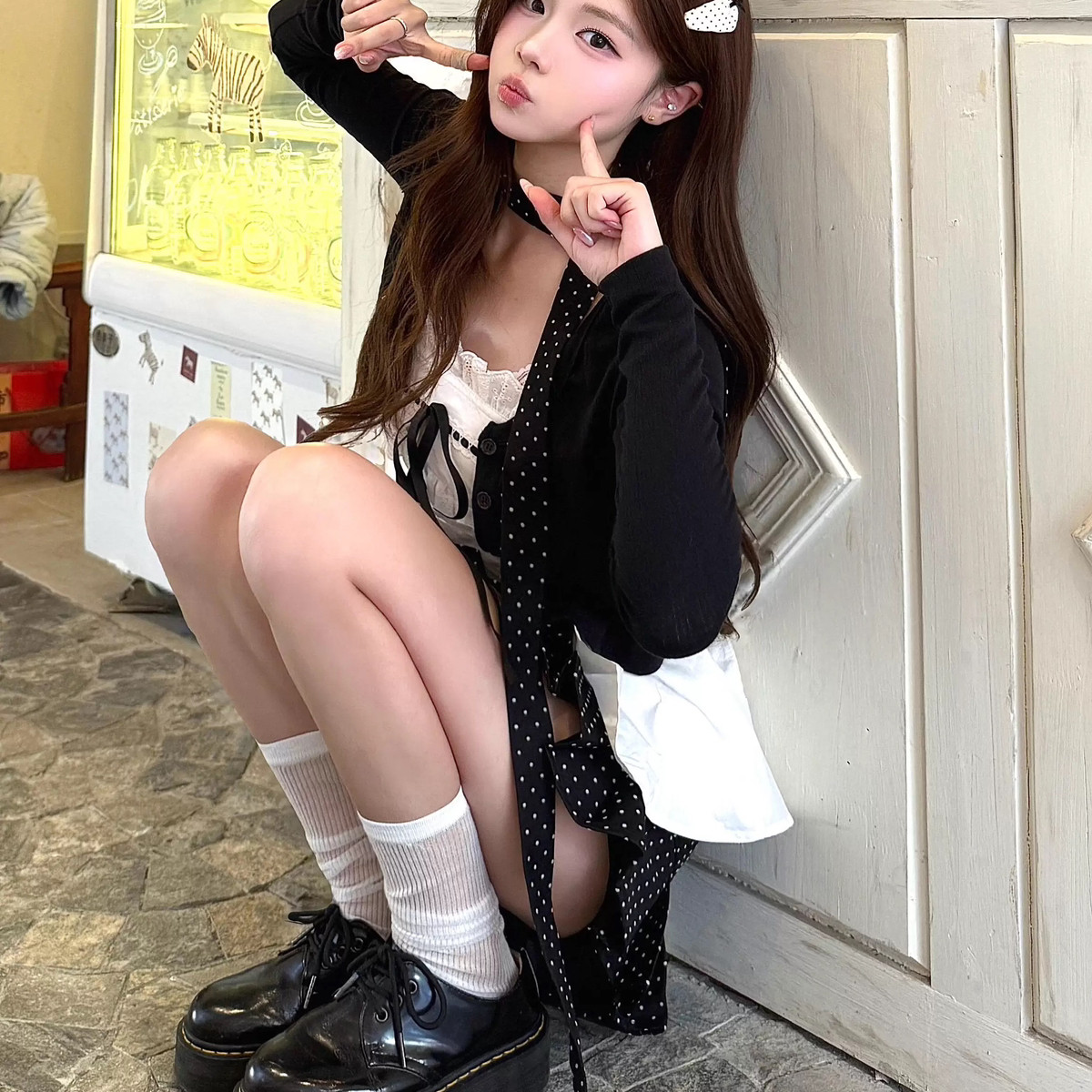 抹胸背心+防晒开衫+半身裙四件套｜配领带学院风·显瘦遮肉套装