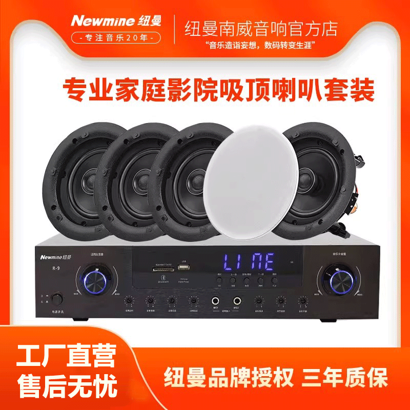 纽曼ND-8吸顶音响套装定阻家庭影院用嵌入式吊顶音箱喇叭6.5英寸