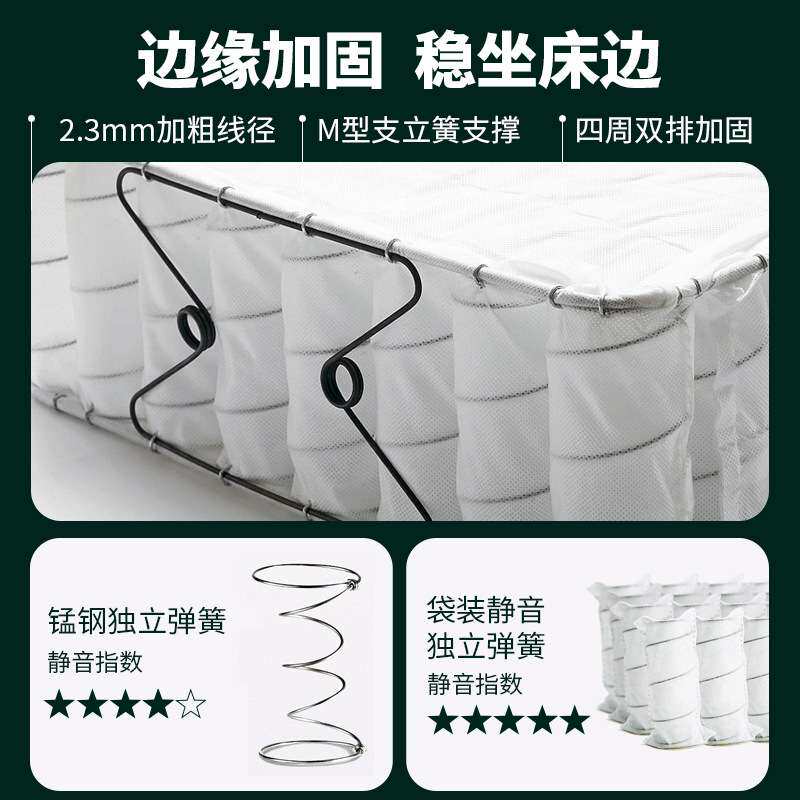 绽美娅席梦思床垫硬垫20cm厚家用软垫1.8米双人椰棕乳胶弹簧床垫