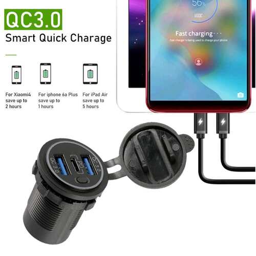 跨境热销汽车改装多功能 3usb接口QC3.0带开关12-24V通用车充快