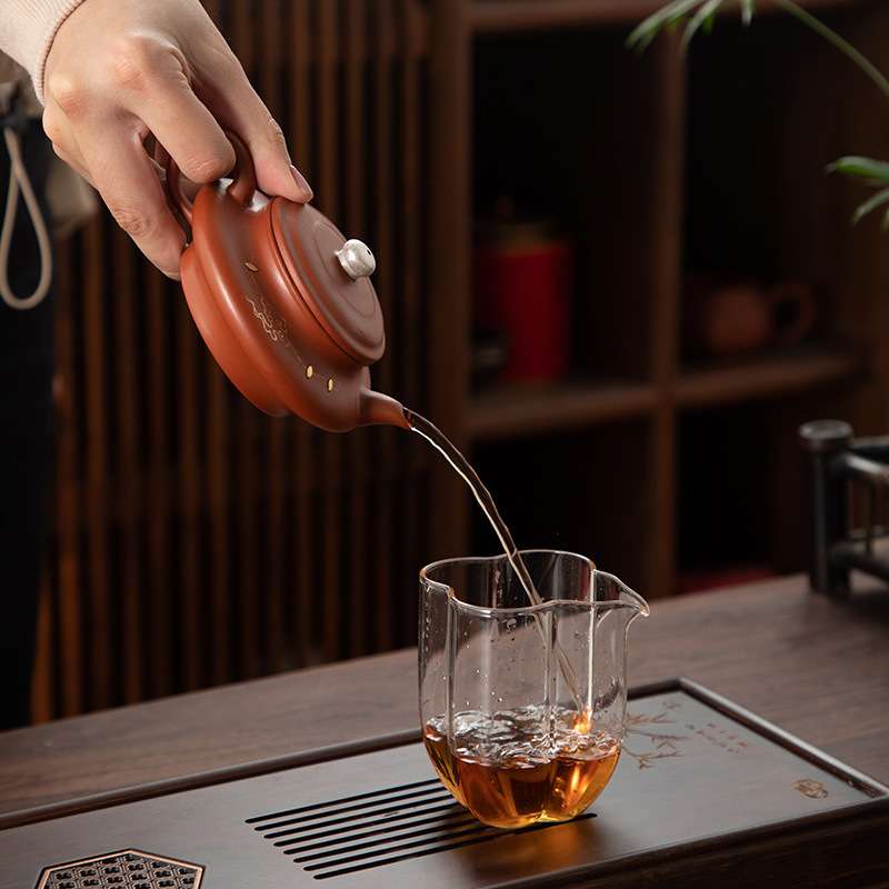 德化陶瓷【茶壶】祥云扁壶110ml/紫砂/锔钉/鎏银/全瓷滤孔/精工