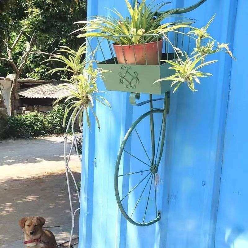庭院铁艺花架 自行车花篮墙壁挂饰户外花园阳台墙面装饰吊篮摆件