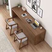 实木双人书桌一字长条靠墙工作台办公桌现代简约学生学习桌电脑桌