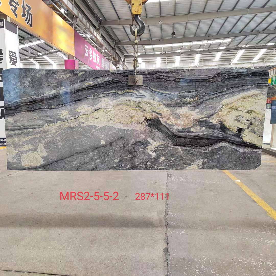 马尔斯绿奢石大板 厨房岛台天然大理石餐桌异形石材台面
