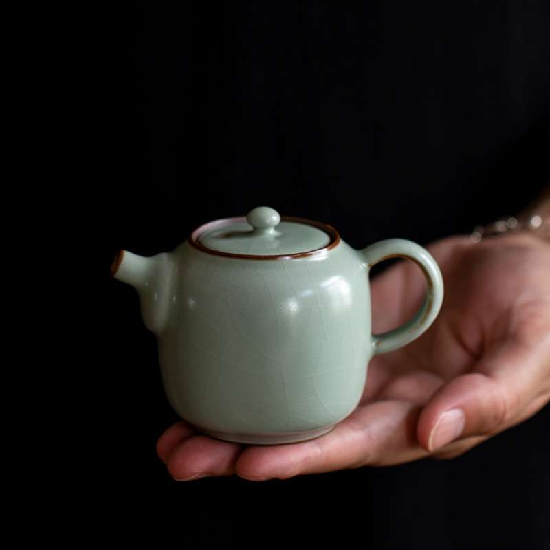 手工汝窑茶壶大师单茶壶家用陶瓷茶具天青汝瓷开片贵妃壶茶杯茶壶