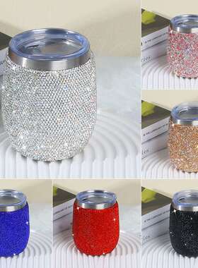 外贸爆款12oz蛋壳杯不锈钢双层真空红酒鸡蛋杯镶钻保温杯大肚杯