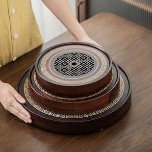 九竹茶盘家用小茶海储水式竹制茶座圆形大茶托茶台干泡台茶具托盘