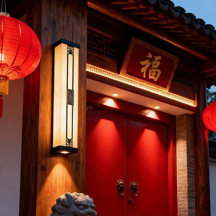 新款新中式户外云石壁灯长条阳台庭院大门口柱头客厅楼梯灯具