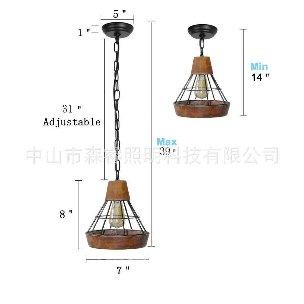 吊灯铁艺复古黑色现代灯简约餐厅吊灯吧台灯单头工业风酒店木头灯
